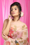 Peach Pink Floral Garden Organza Hand-painted Sari-051