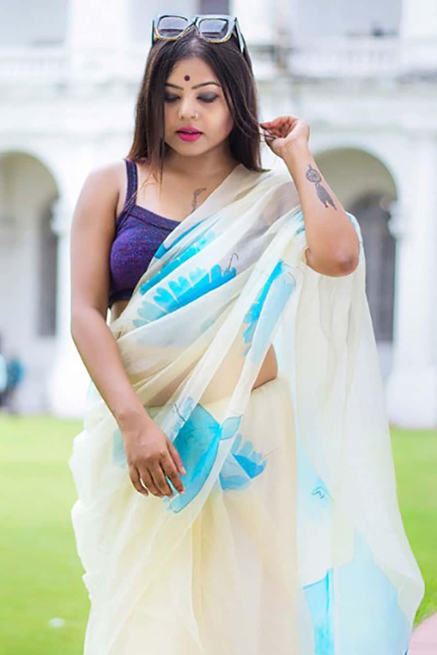 The Ballerina Tutu's-Organza Hand-painted Saree-018