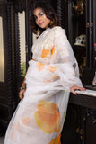 Organe Poppy On Pearl White Organza Hand-painted Sari-058
