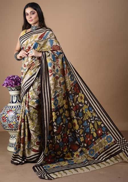 Wine Red Floral Garden In Pure Mulberry Silk Saree-017