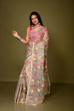 Mutlifloral Red Link Flower Handwoven Jamdani Saree -013