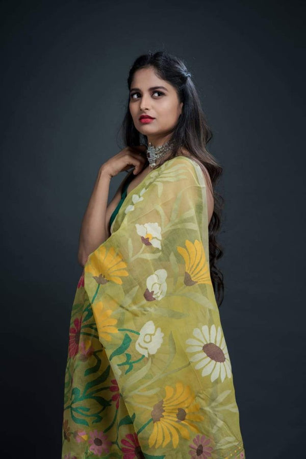 Exclusive 12 Color Floral Designer Jamdani Saree-033