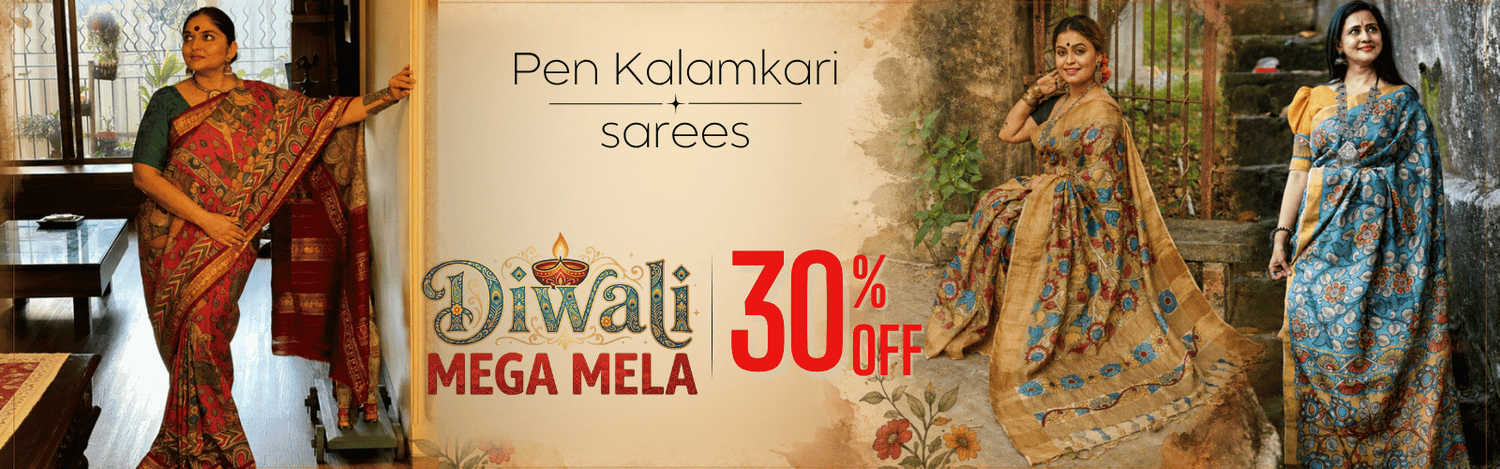 Hand painted Pen Kalamkari Sarees