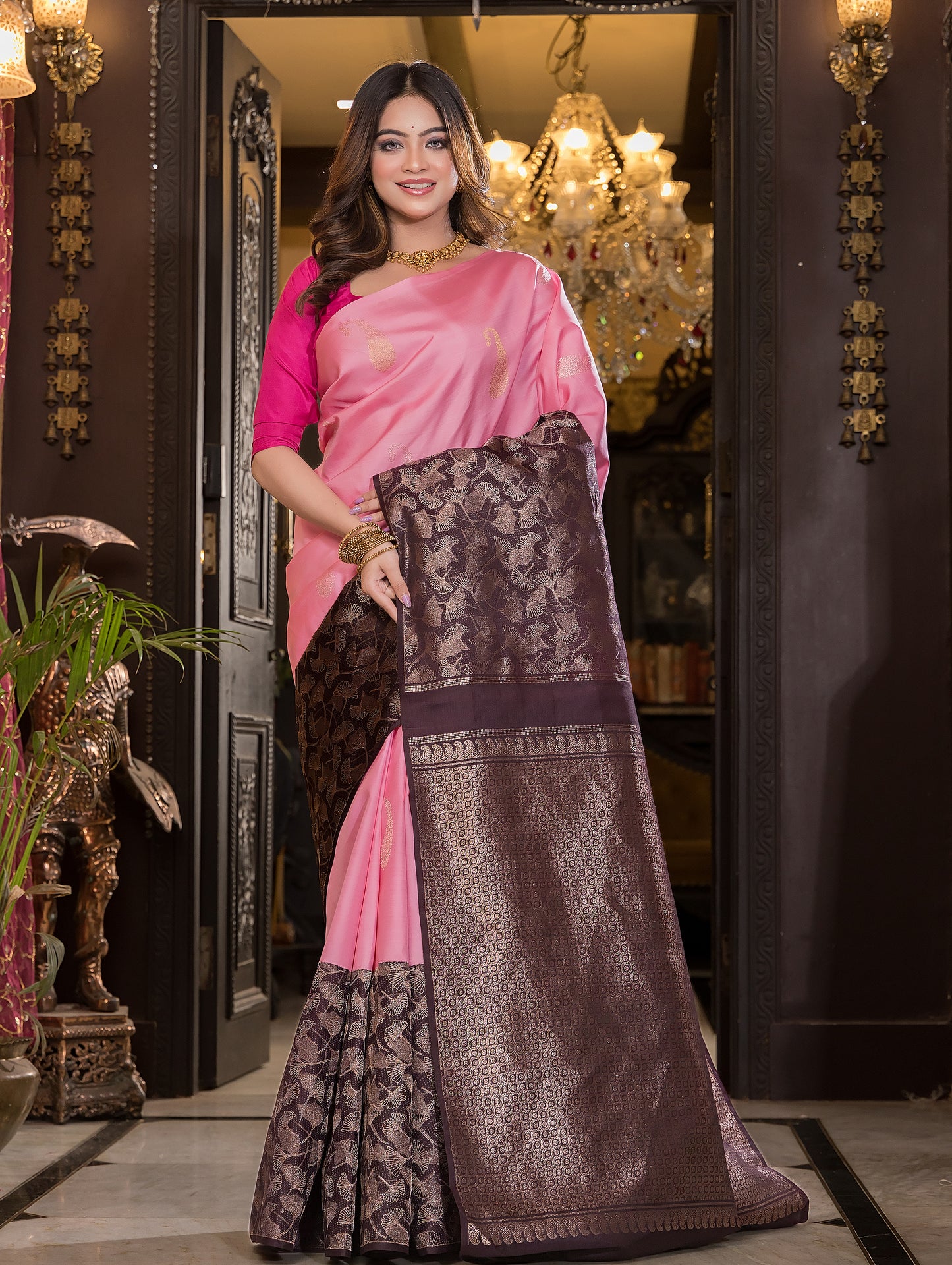 Silk Mark Certified Handloom Kanjivaram Silk Saree  |  Baby Pink