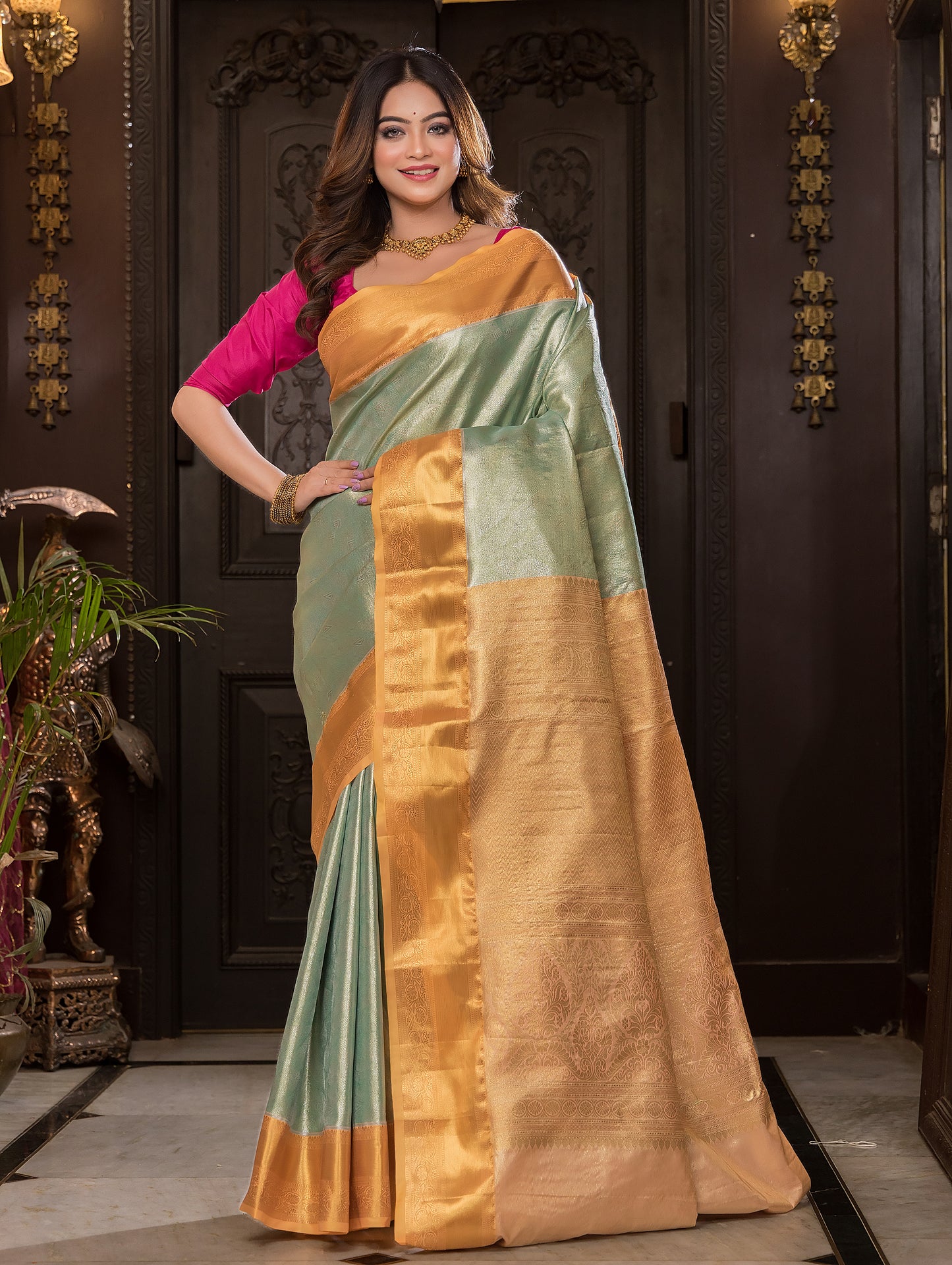 Handloom Kanjivaram Silk Saree  |  Peacock Teal
