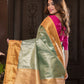 Handloom Kanjivaram Silk Saree  |  Peacock Teal