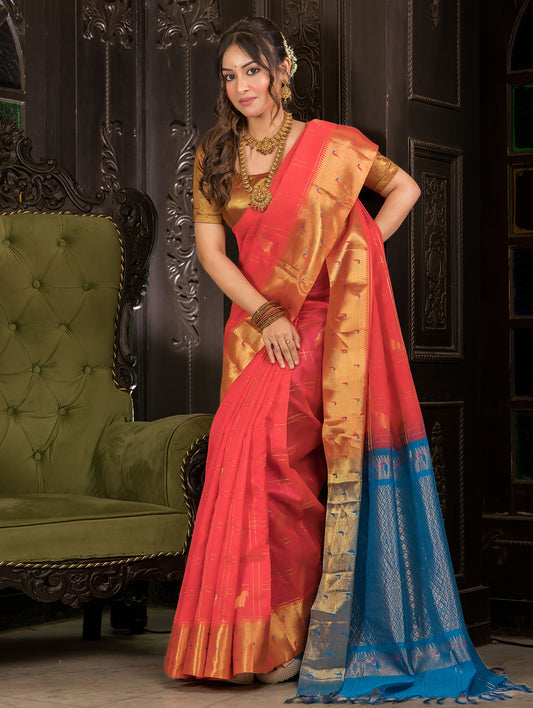 Pure Handloom Korvai Saree | Orange