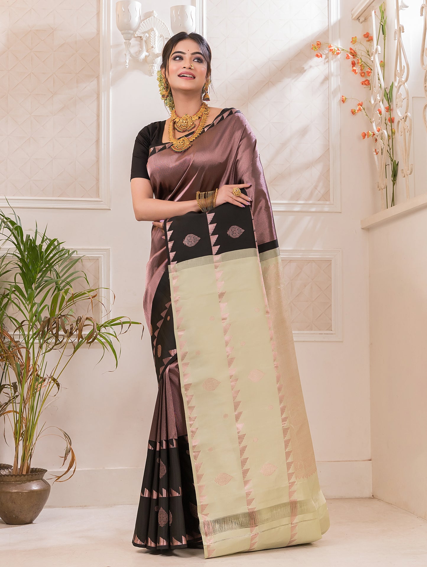 Silk Mark Certified Handloom Kanjivaram Silk Saree  |  Wine Red