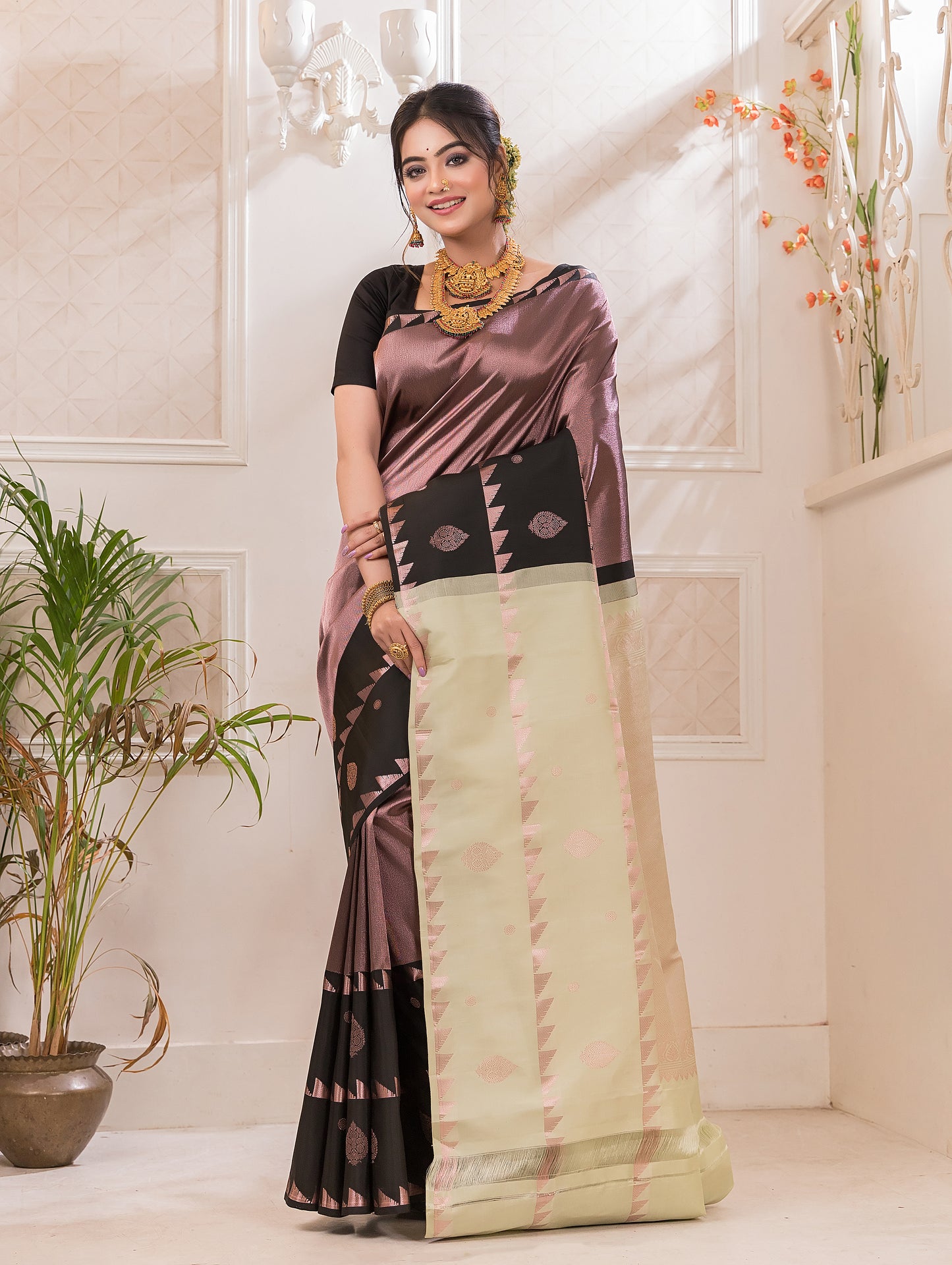 Silk Mark Certified Handloom Kanjivaram Silk Saree  |  Wine Red
