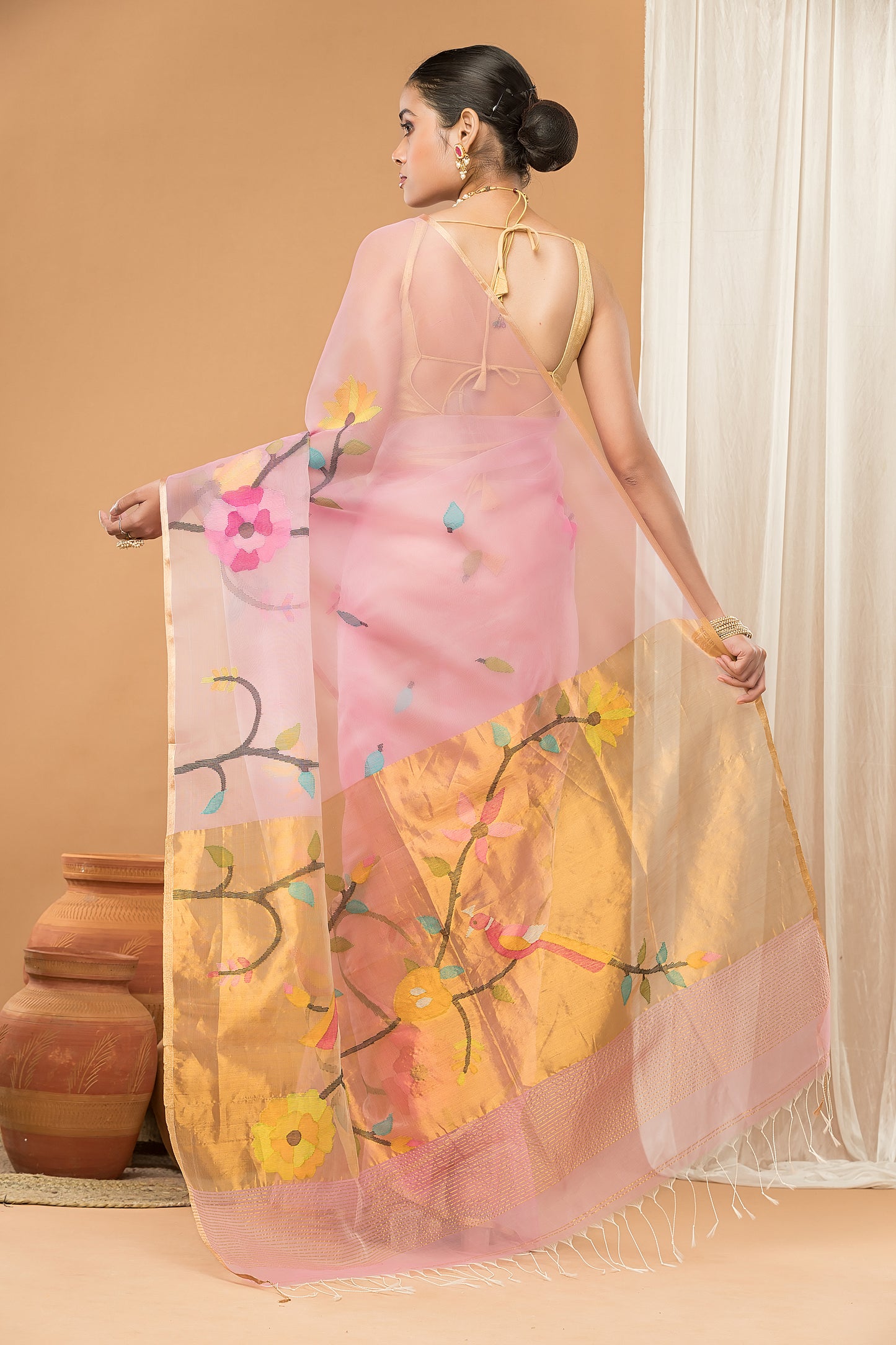 Handwoven Pure Jamdani Cotton Synthetic Saree  |  Baby Pink