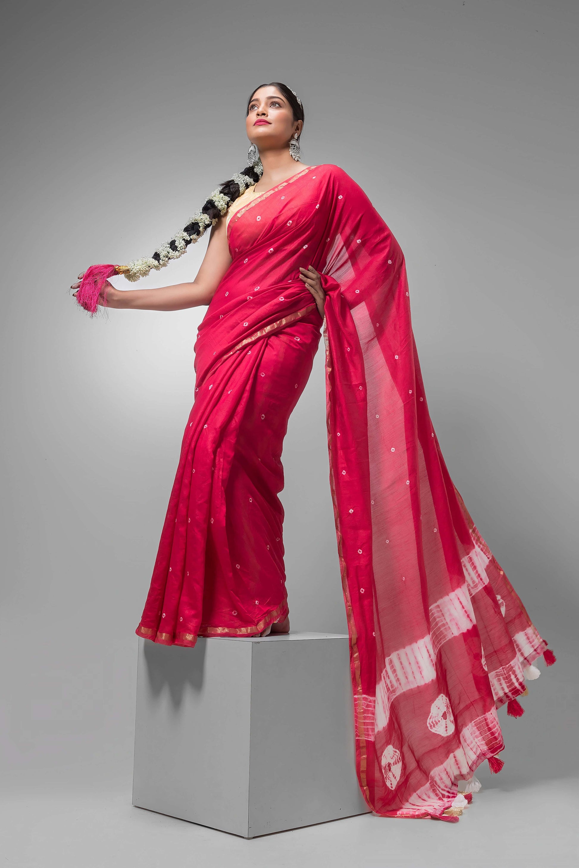 Durga Puja Saree with Silk Dotted Design -043 - indeloom