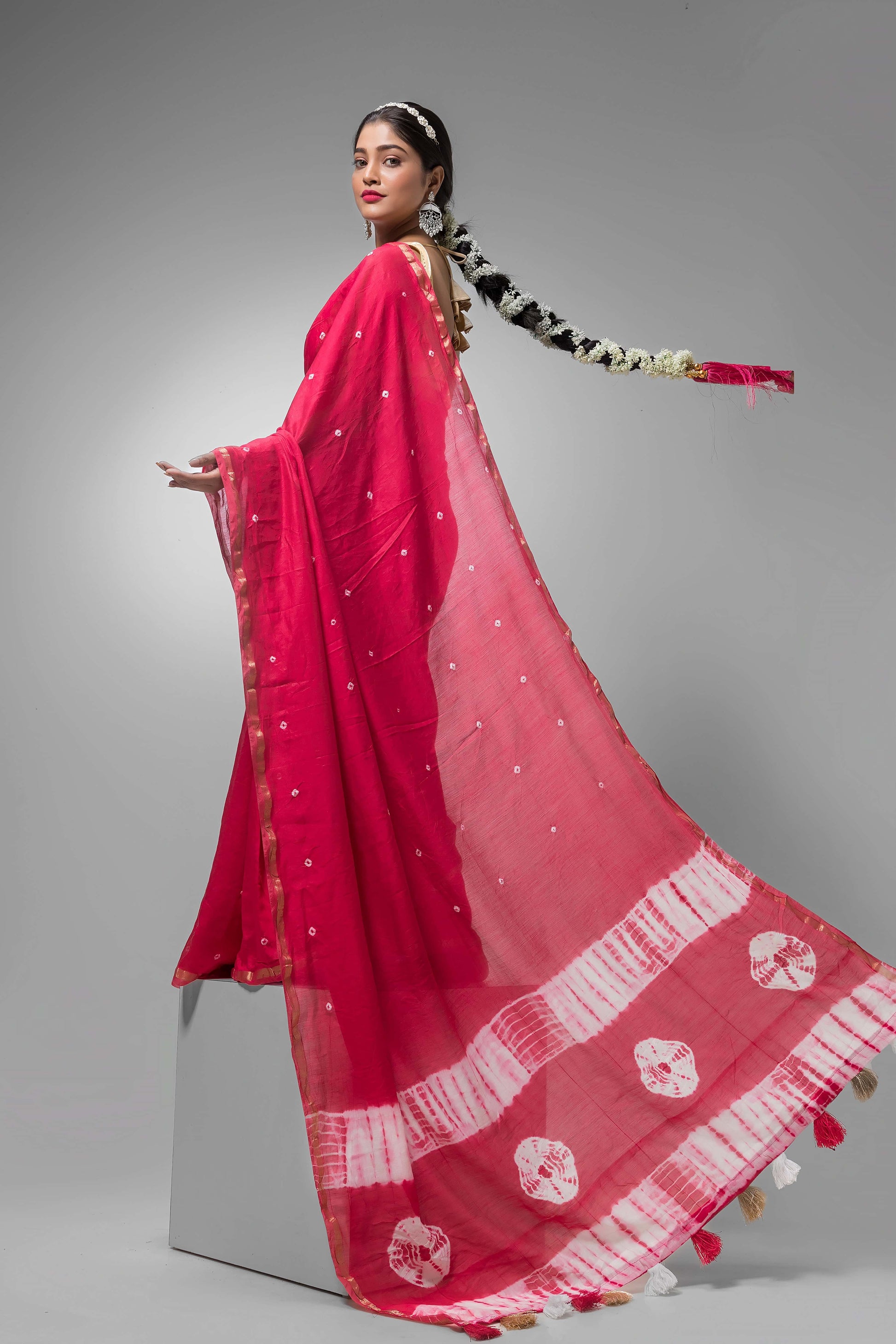 Durga Puja Saree with Silk Dotted Design -043 - indeloom