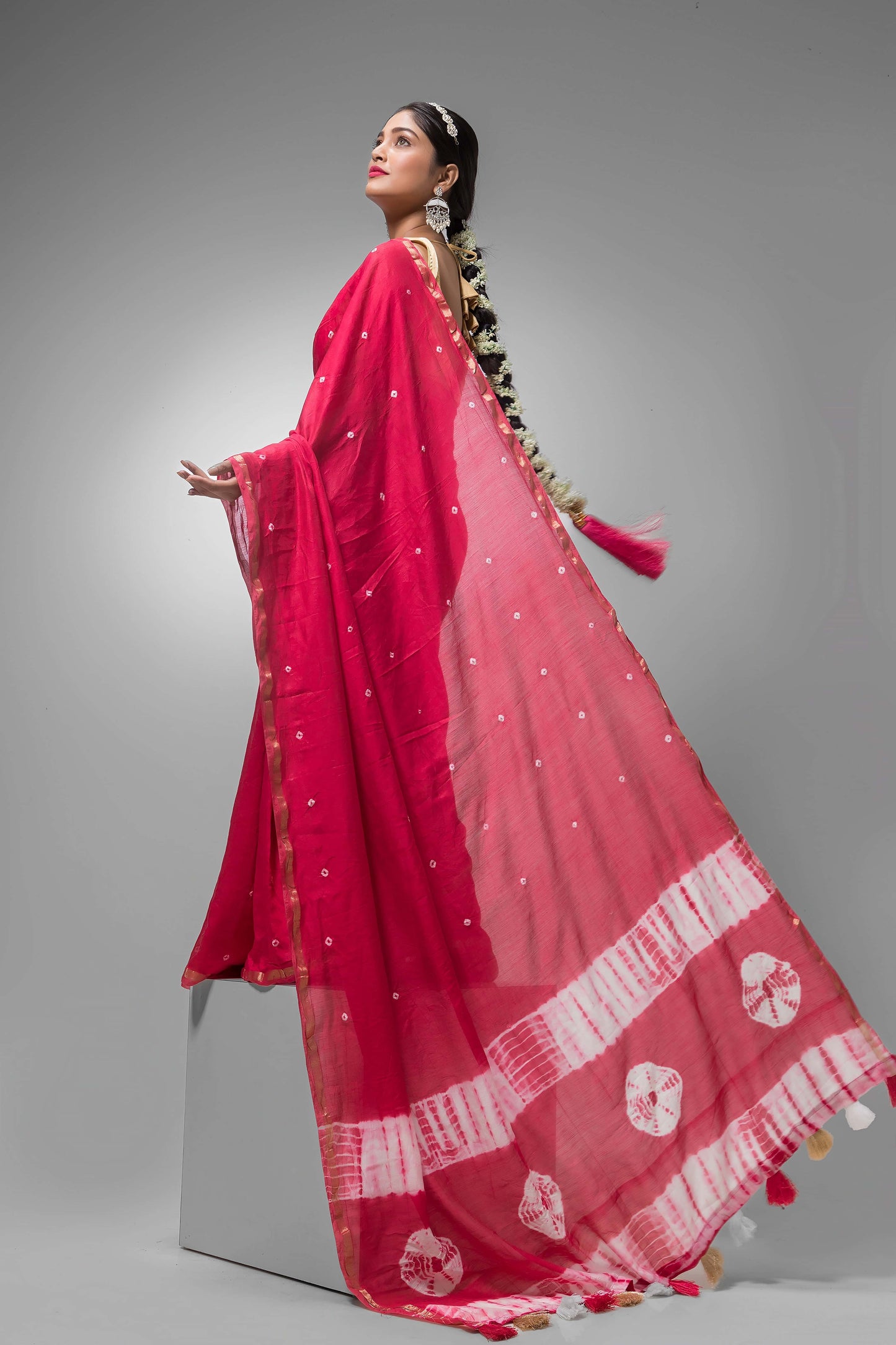 Durga Puja Saree with Silk Dotted Design -043 - indeloom