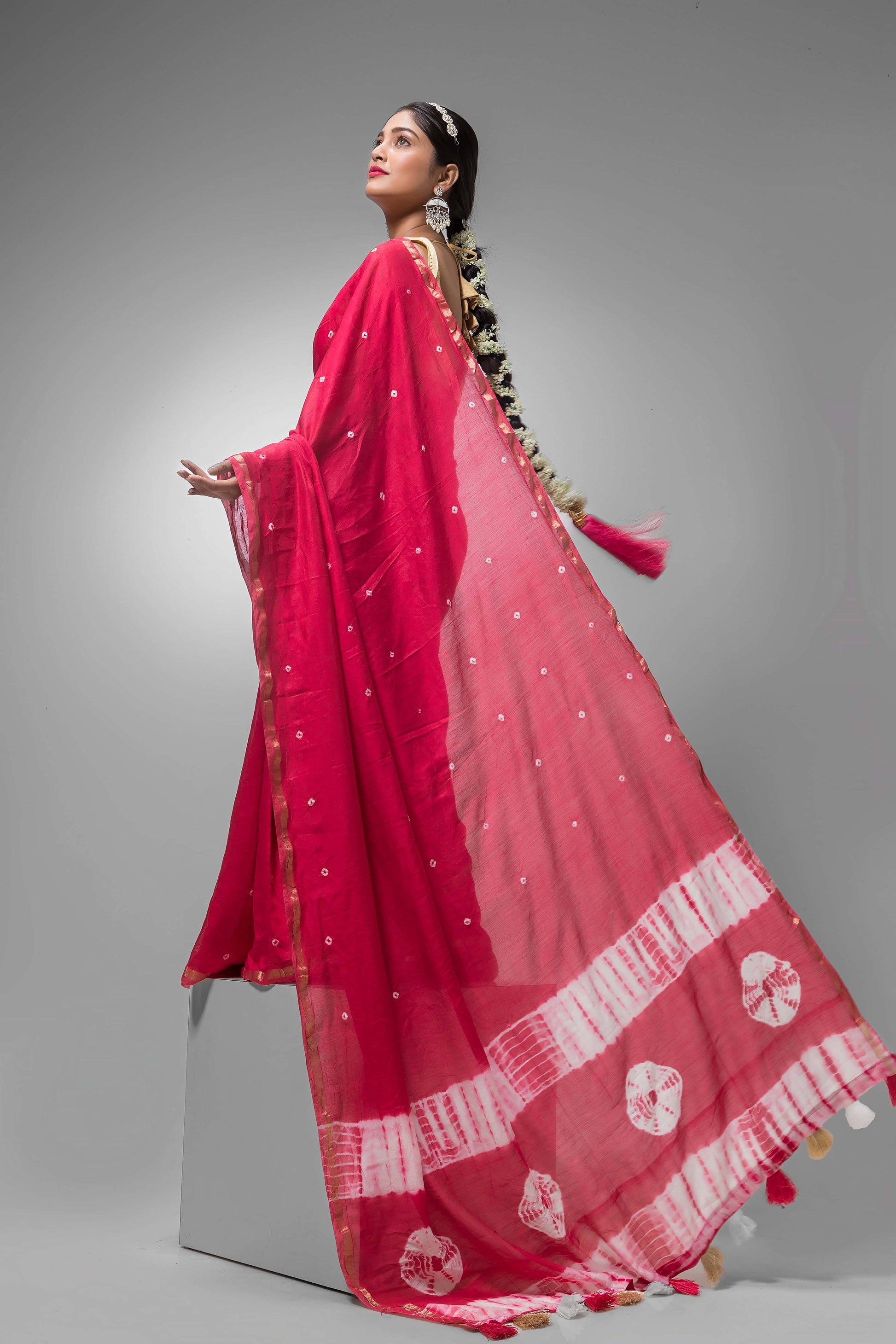 Durga Puja Saree with Silk Dotted Design -043 - indeloom