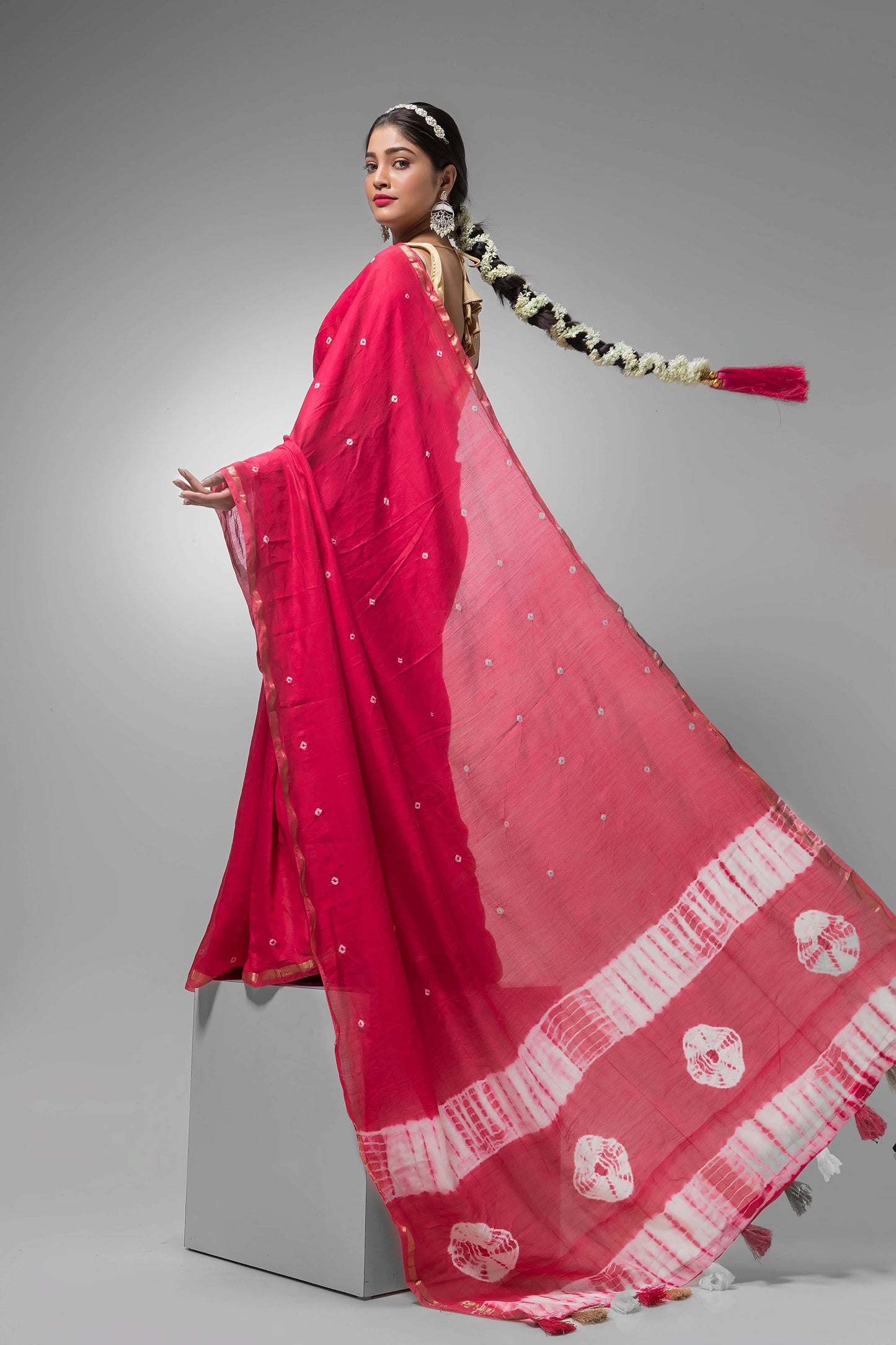 Durga Puja Saree with Silk Dotted Design -043 - indeloom