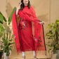 Dark Red Cotton Jamdani 2-Piece Set Kurti & Dupatta -793