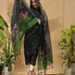 Dark Black Muslin Jamdani 2-Piece Set Kurti & Dupatta (UNSTITCHED) -762