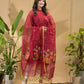 Blood Red Muslin Jamdani 2-Piece Set Kurti & Dupatta (UNSTITCHED) -798