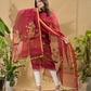 Blood Red Muslin Jamdani 2-Piece Set Kurti & Dupatta (UNSTITCHED) -798