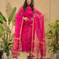 Bright Pink Jamdani 2-Piece Set Kurti & Dupatta (UNSTITCHED) -727