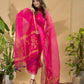 Bright Pink Jamdani 2-Piece Set Kurti & Dupatta (UNSTITCHED) -727