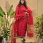 Apple Red Linen Jamdani 2-Piece Set Kurti & Dupatta (UNSTITCHED) -703