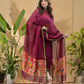 Wine Red Linen Jamdani 2-Piece Set Kurti & Dupatta (UNSTITCHED) -711