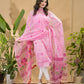 Rose Pink Muslin Jamdani 2-Piece Set Kurti & Dupatta (UNSTITCHED) -692