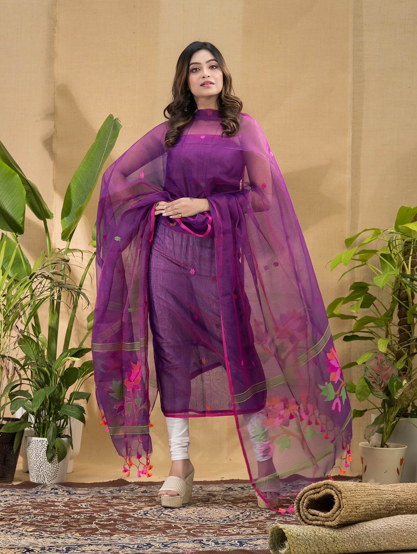 Wine Purple Jamdani 2-Piece Set Kurti & Dupatta (UNSTITCHED) -702