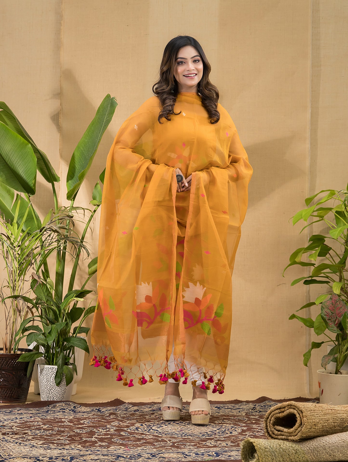 Turmeric Orange Jamdani 2-Piece Set Kurti & Dupatta (UNSTITCHED) -757