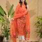 Fire Orange Muslin Jamdani 2-Piece Set Kurti & Dupatta (UNSTITCHED) -732