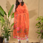 Fire Orange Muslin Jamdani 2-Piece Set Kurti & Dupatta (UNSTITCHED) -732