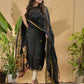 Dark Black Muslin Tissue Jamdani 2-Piece Set Kurti & Dupatta (UNSTITCHED) -775