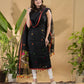 Coal Black Linen Jamdani 2-Piece Set Kurti & Dupatta (UNSTITCHED) -786