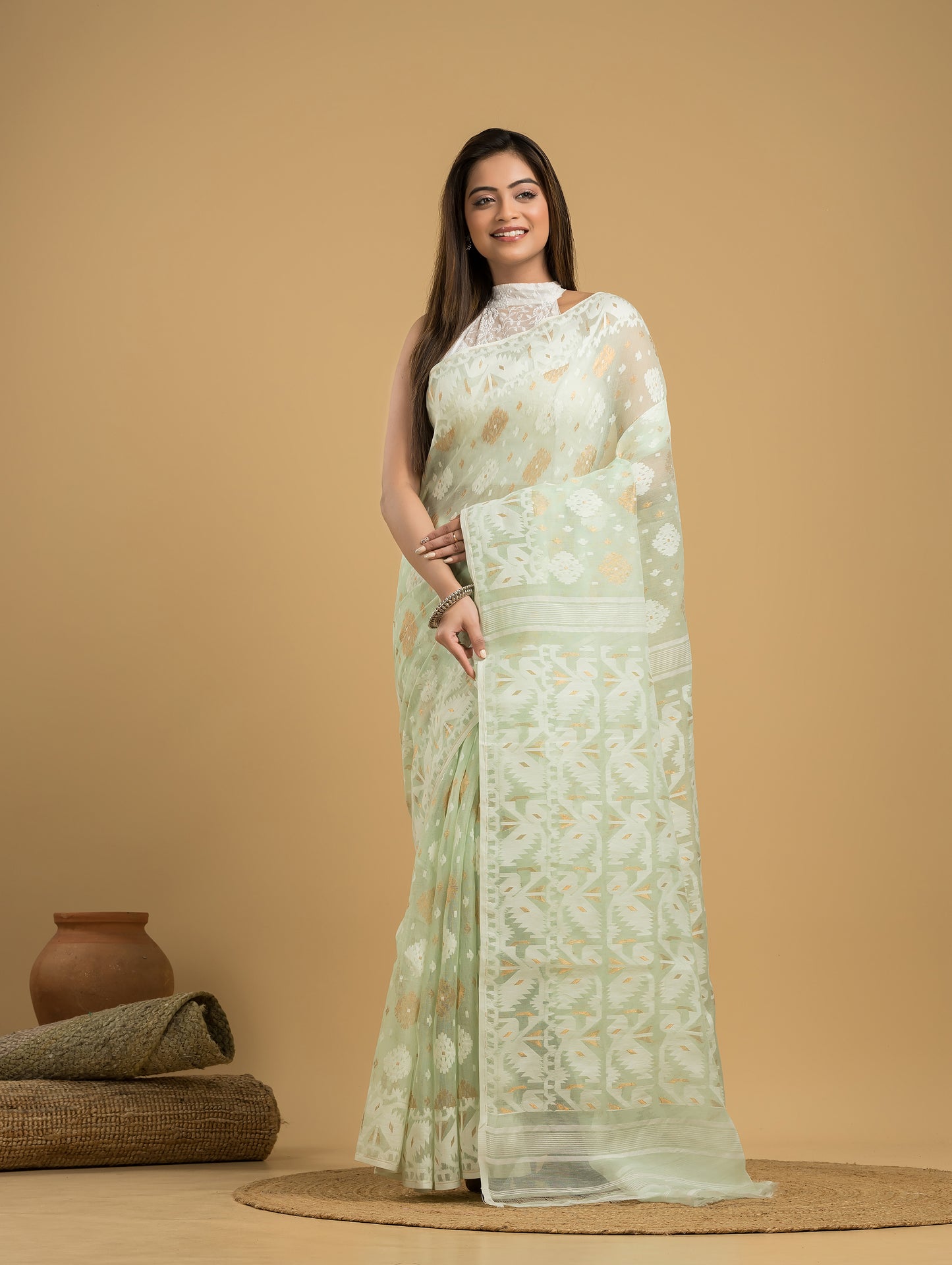 Light Green Jamdani Saree - 052