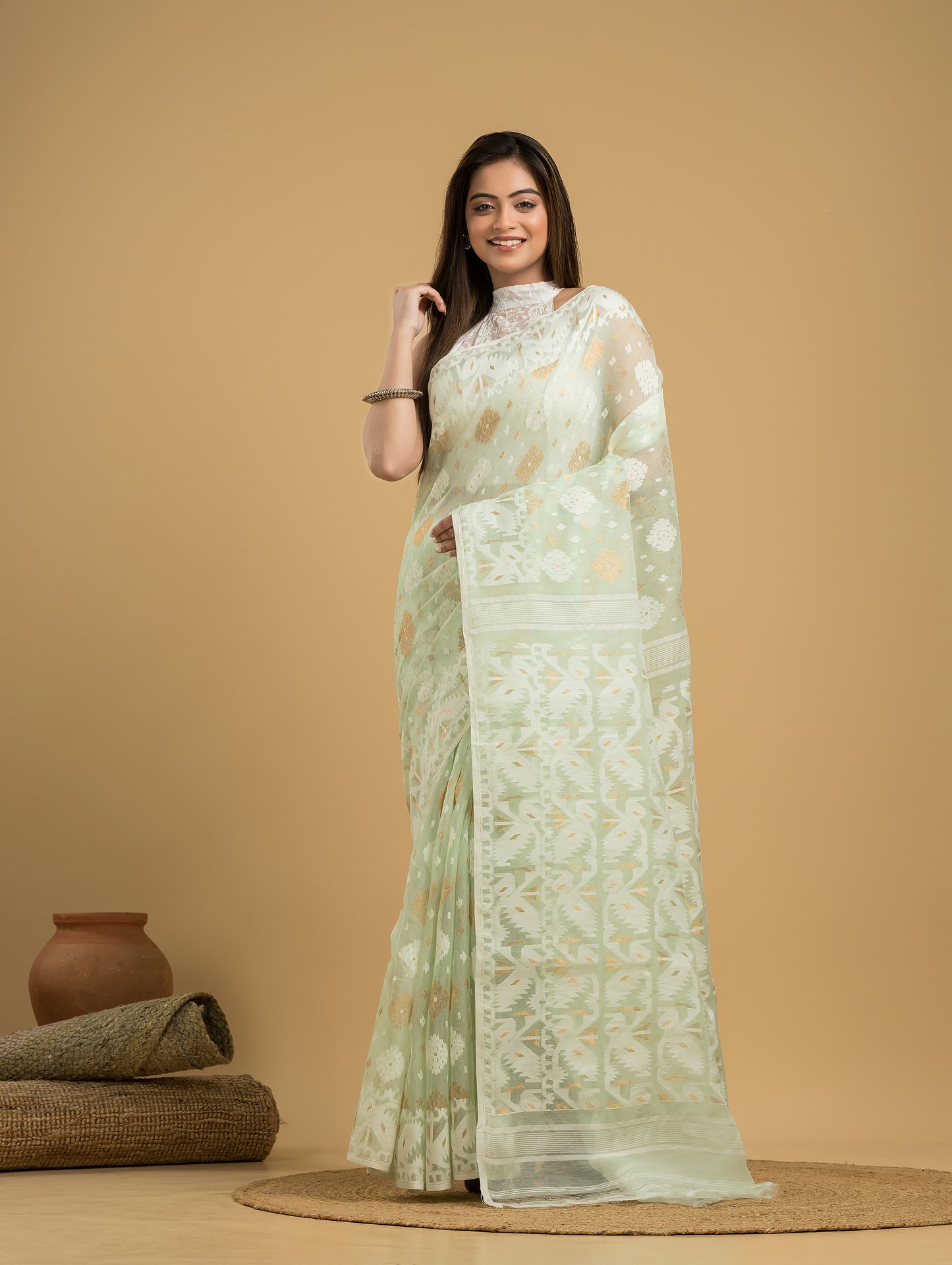 Light Green Jamdani Saree - 052