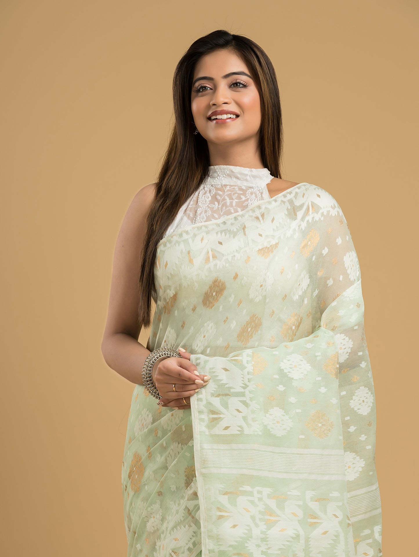 Light Green Jamdani Saree - 052