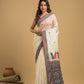 Tussar Silk Jamdani Saree With Cream White - 030