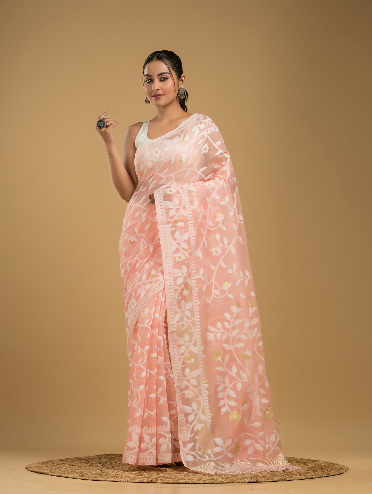 Cotton Silk Jamdani Saree With Light Pink - 023