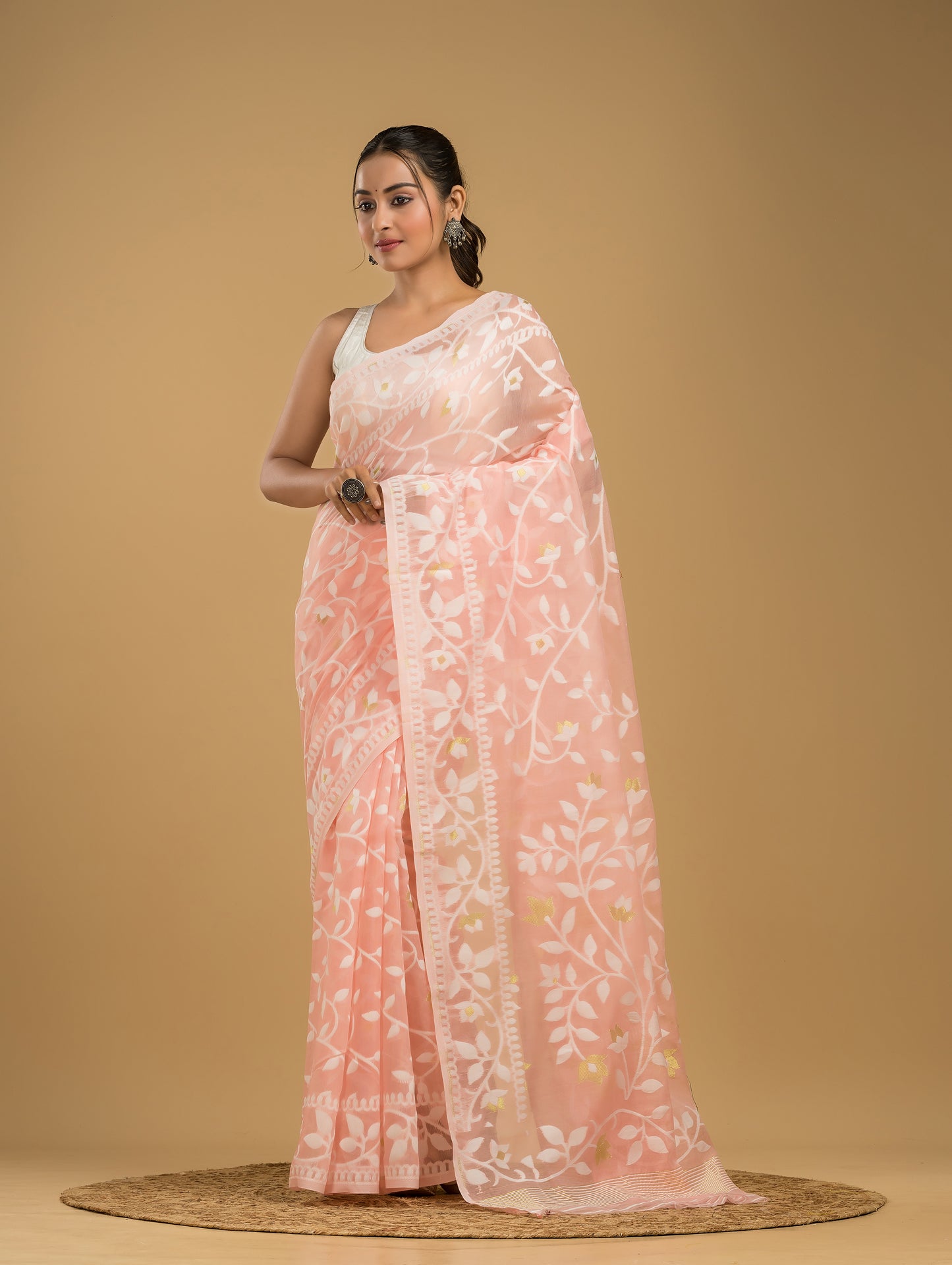 Cotton Silk Jamdani Saree With Light Pink - 023