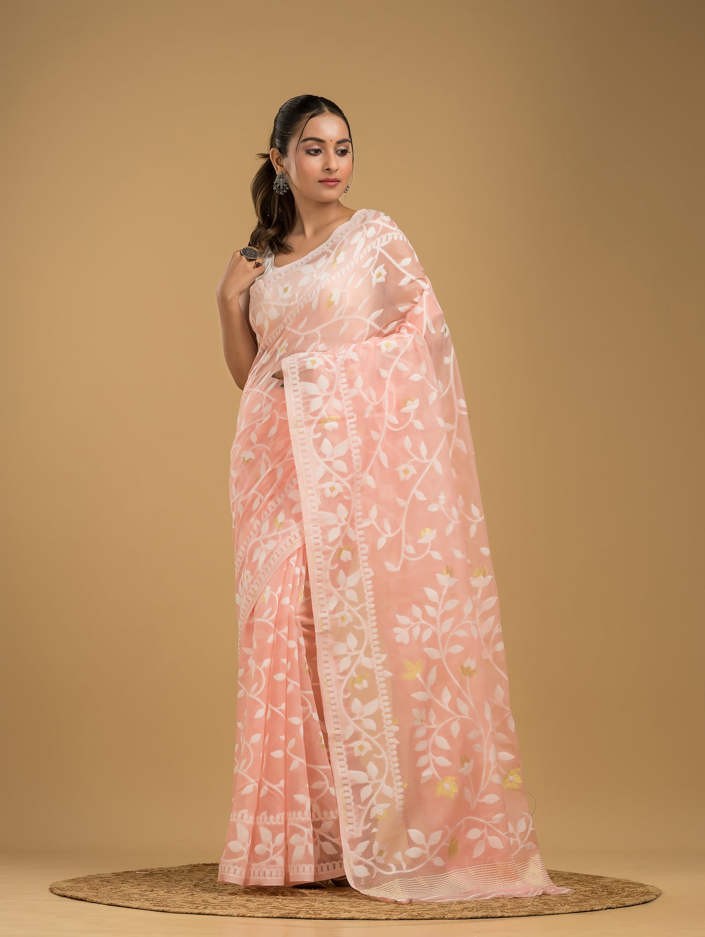 Cotton Silk Jamdani Saree With Light Pink - 023