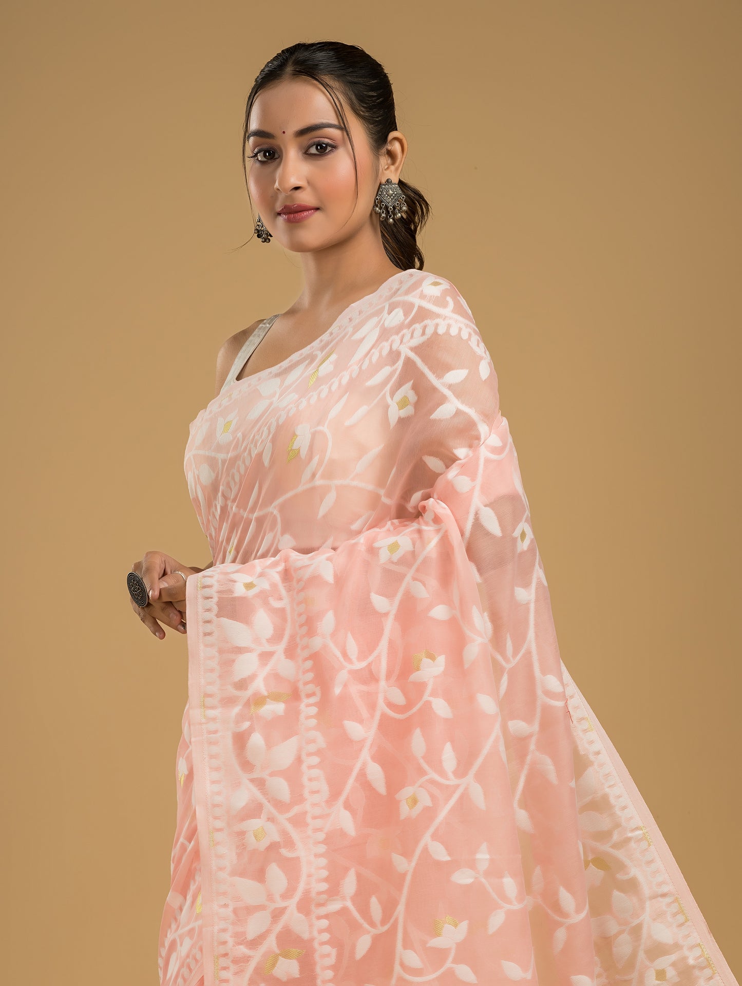 Cotton Silk Jamdani Saree With Light Pink - 023