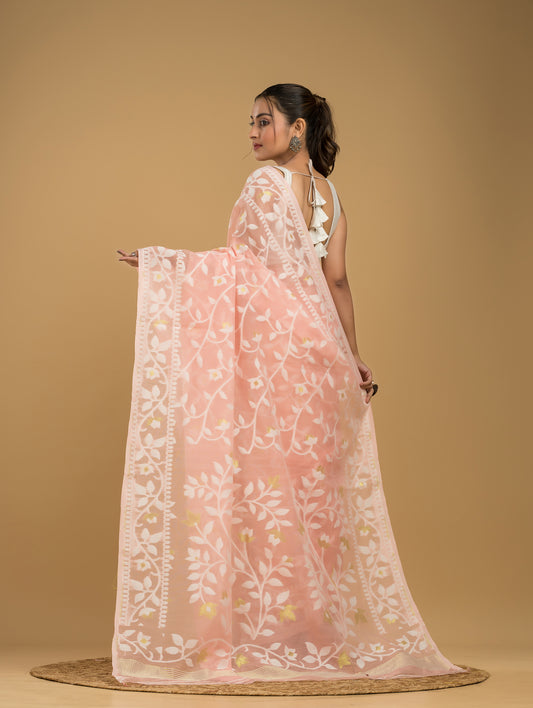 Cotton Silk Jamdani Saree With Light Pink - 023