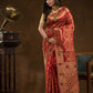 Ethnic woven design Silk blend Jacquard Saree | Ruby Red