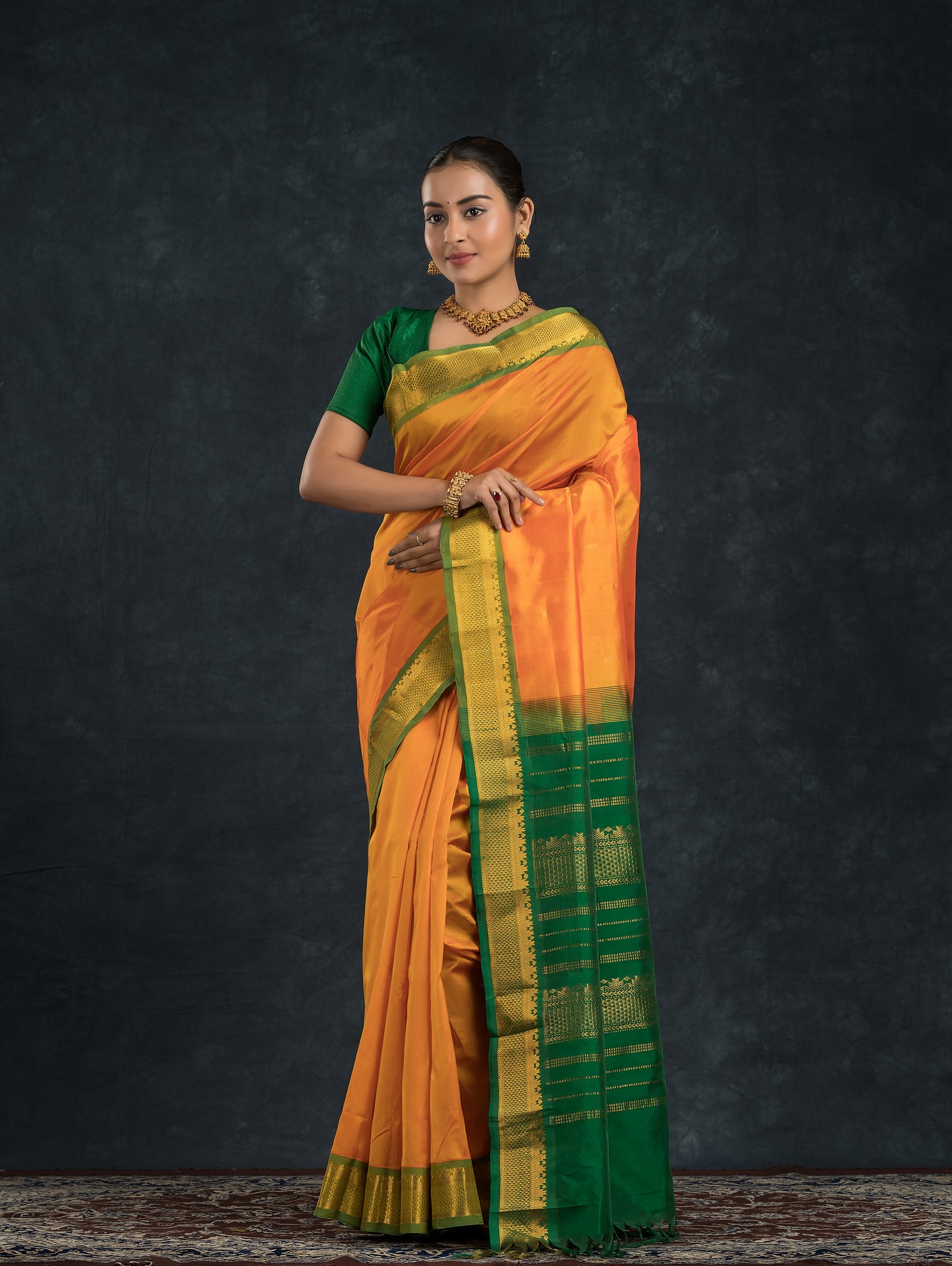 Handloom Korvai Silk Cotton Saree  |  Mustard Yellow