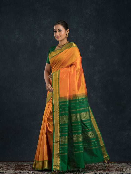 Handloom Korvai Silk Cotton Saree  |  Mustard Yellow