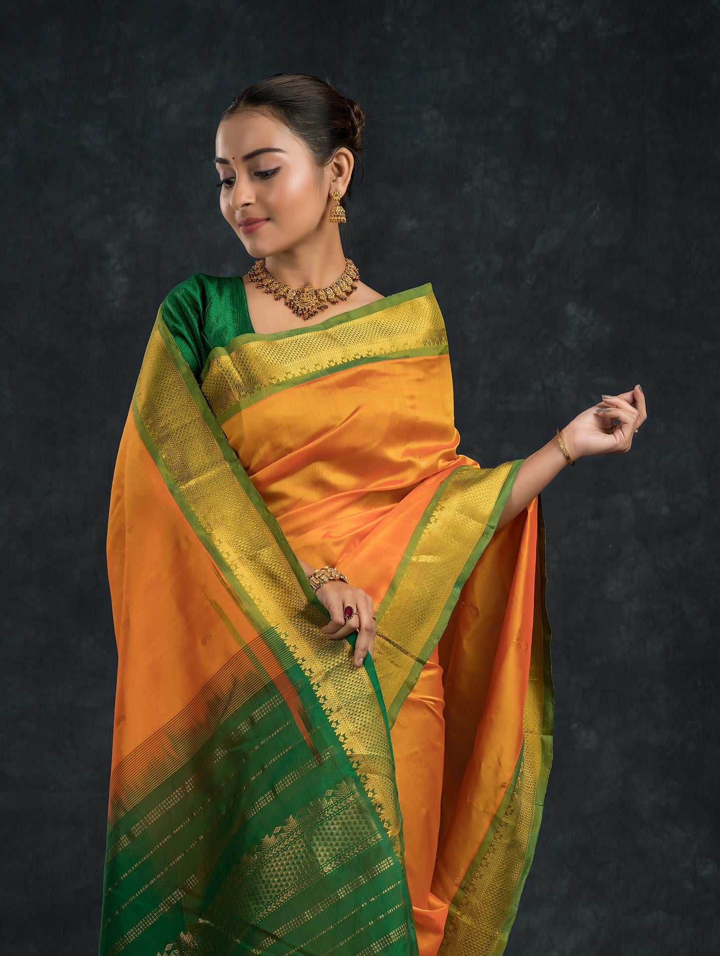 Handloom Korvai Silk Cotton Saree  |  Mustard Yellow
