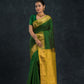 Handloom Korvai Silk Cotton Saree  |  Moss Green
