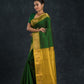 Handloom Korvai Silk Cotton Saree  |  Moss Green