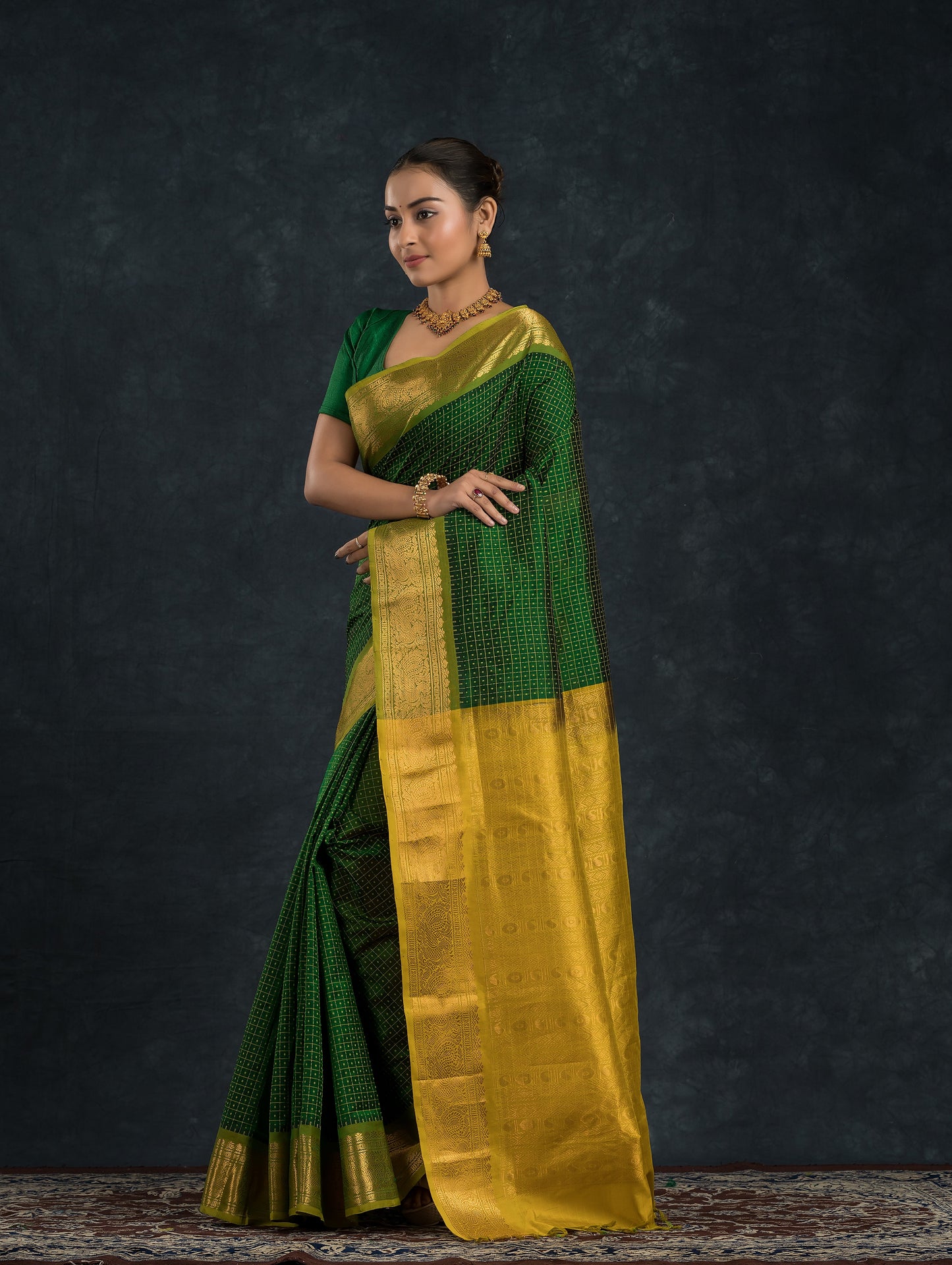 Handloom Korvai Silk Cotton Saree  |  Moss Green